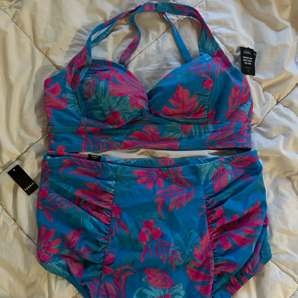 Torrid Blue and Pink Floral Swimwear